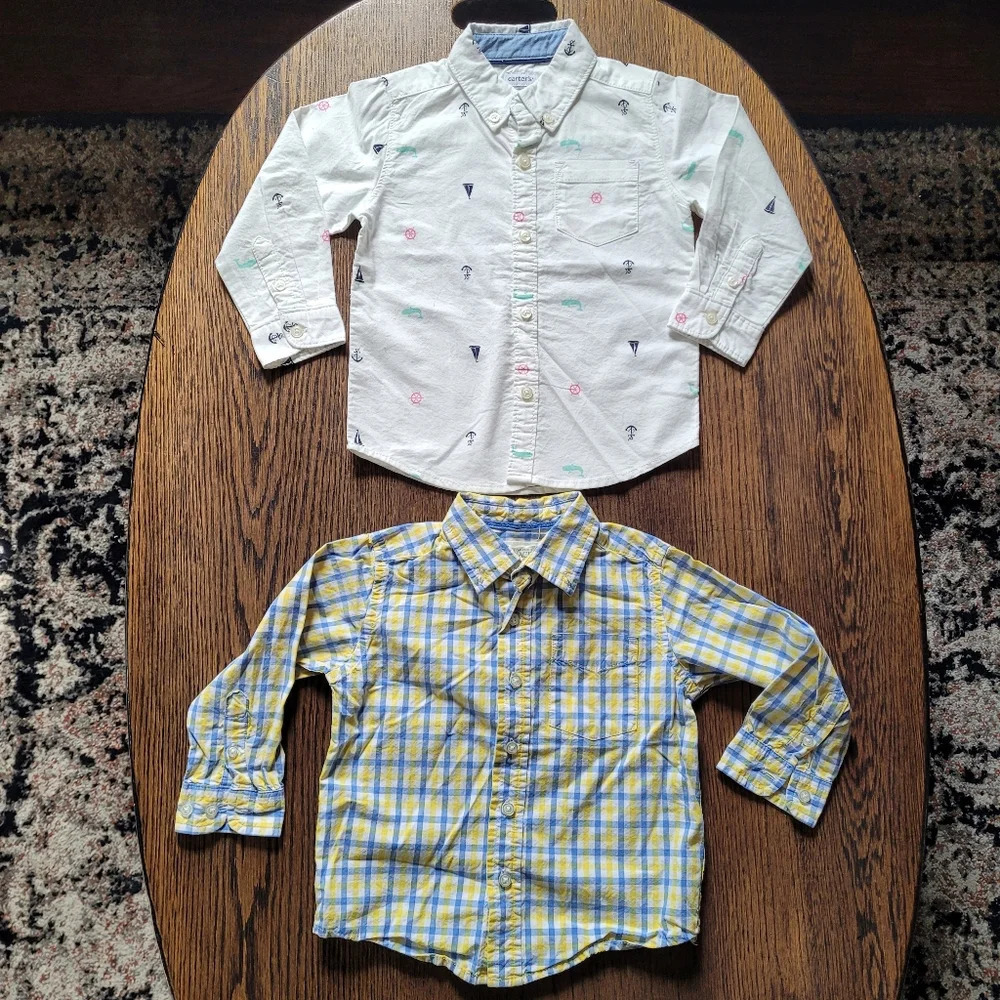 Bundle/Lot of 2 Long Sleeve Button Down Shirts Tops Size Boy's 24 Months
